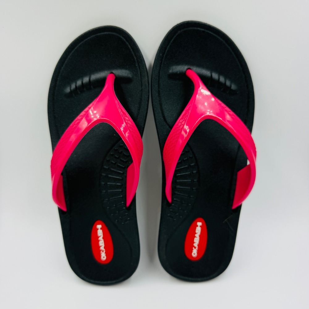 Okabashi Maui Women Flip Flop Sandals Black Hot Pink Size S Made in USA